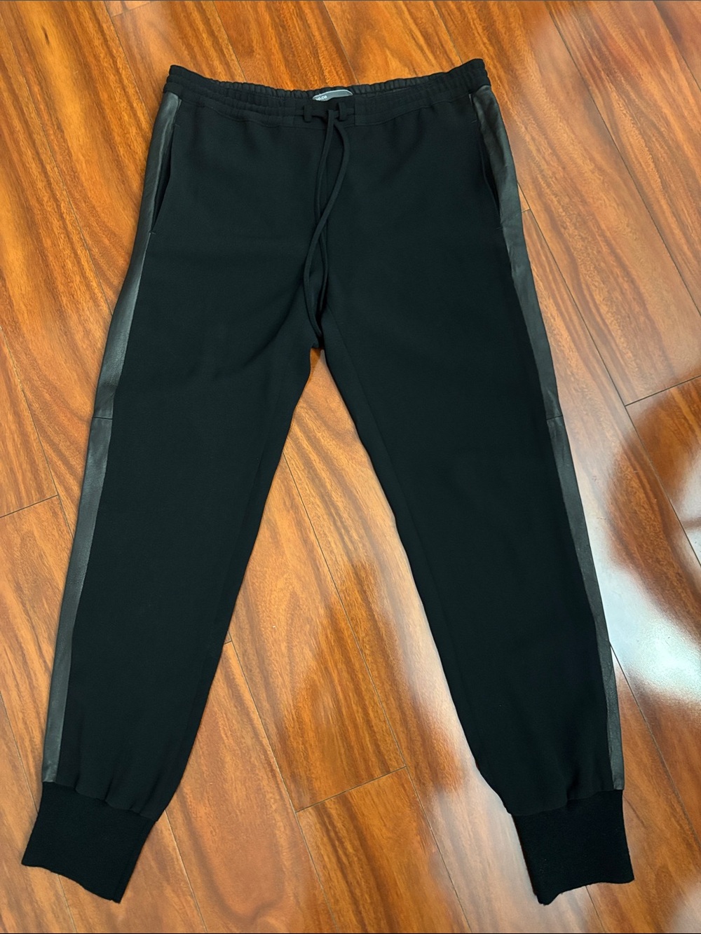 Vince Black Joggers with Leather Side Trim